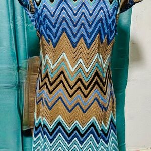 Teal and Brown Striped Dress